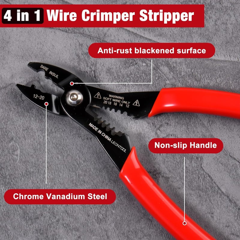 LEONTOOL 4-in-1 Multi Purpose Electricians Pliers with Wire Cutter, Crimper, Gripper, Stripper| 7" Compact Wire Stripper| Professional Wire Crimping Tool for 12-20 AWG Insulated & Non-Insulated Wires - Image 2